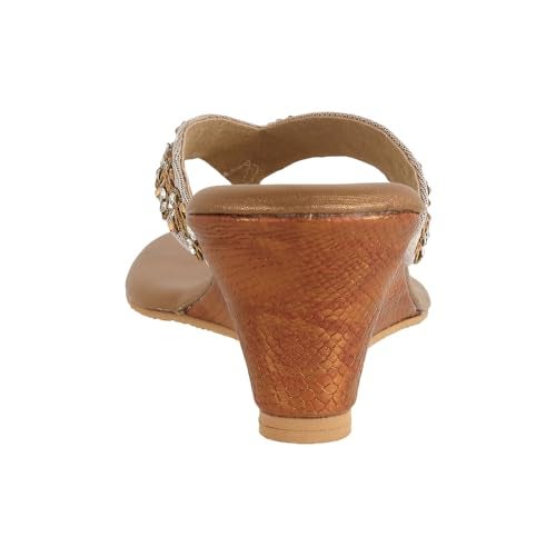 Mochi Women's Antic Gold Faux Leather Embellished Wedge Heel Party Ethnic Sandal UK/6 EU/39 (35-1261) - Image 5
