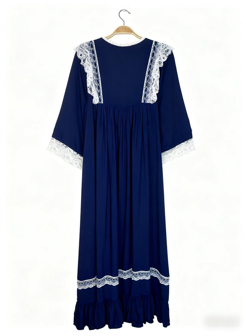 Orchid Palace Princess Style Blue Nightgown for Women Summer Lace Long Knee-Length Sweet Pajamas Home Wear - Image 3