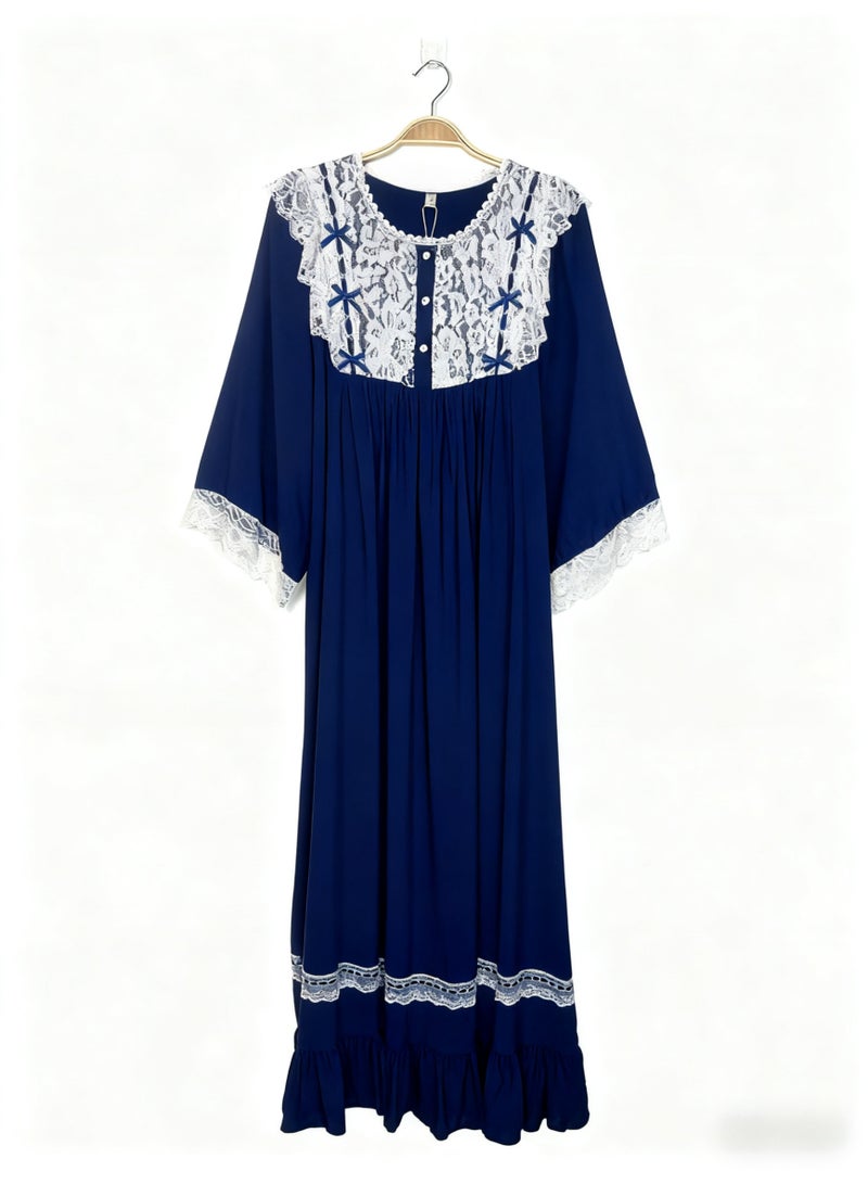 Orchid Palace Princess Style Blue Nightgown for Women Summer Lace Long Knee-Length Sweet Pajamas Home Wear - Image 2