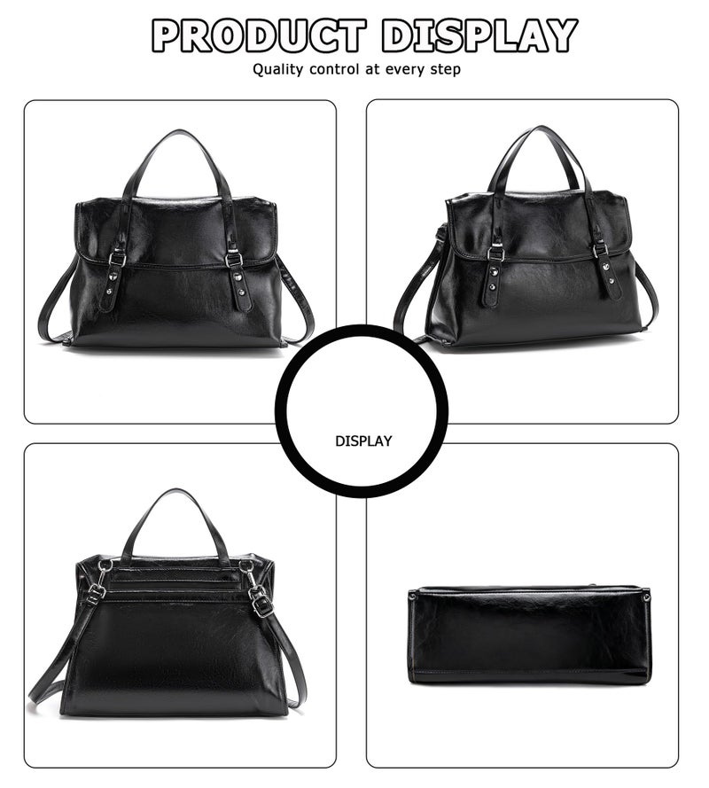 My Friday myfriday Leather Messenger Bag for Women Vintage Briefcase Small Office Bag Crossbody Work Bag Business Satchel Shoulder Bag (Black) - Image 5