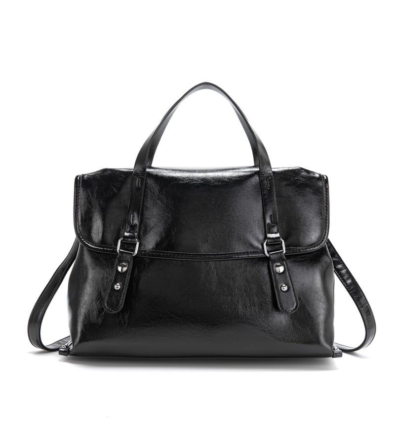 My Friday myfriday Leather Messenger Bag for Women Vintage Briefcase Small Office Bag Crossbody Work Bag Business Satchel Shoulder Bag (Black) - Image 1