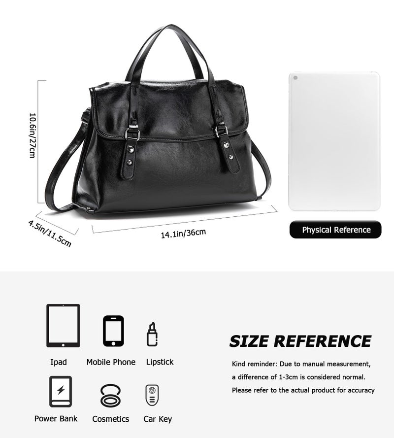 My Friday myfriday Leather Messenger Bag for Women Vintage Briefcase Small Office Bag Crossbody Work Bag Business Satchel Shoulder Bag (Black) - Image 4