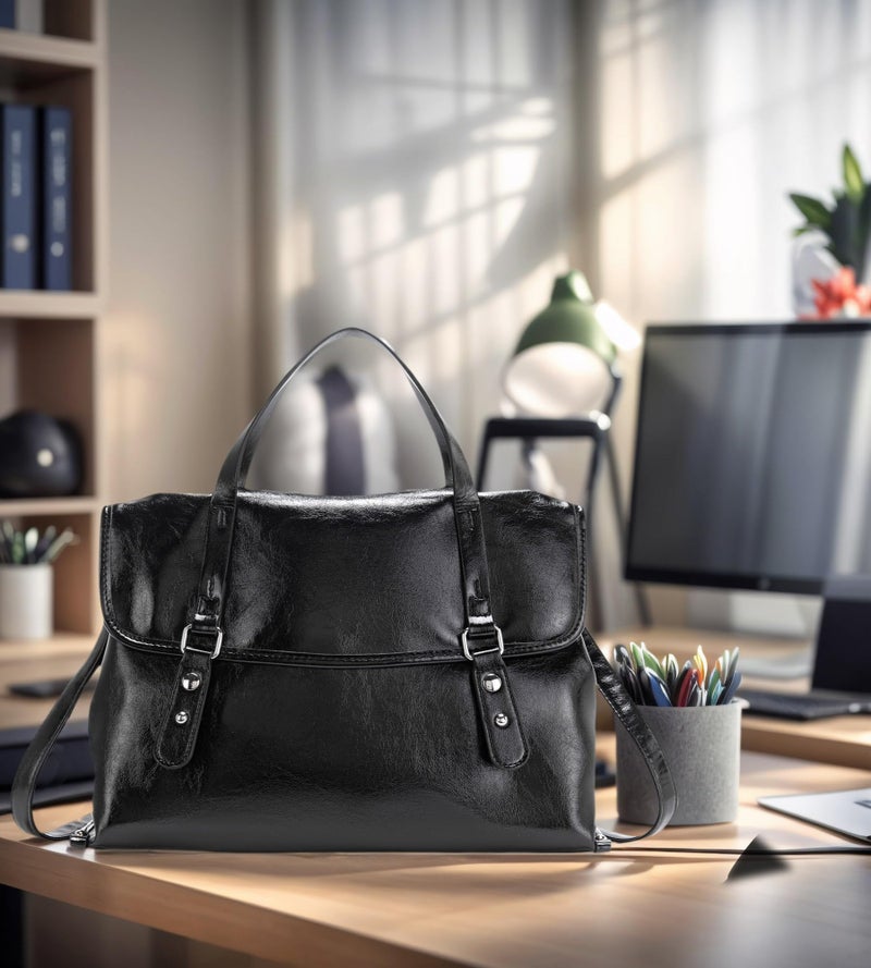 My Friday myfriday Leather Messenger Bag for Women Vintage Briefcase Small Office Bag Crossbody Work Bag Business Satchel Shoulder Bag (Black) - Image 3