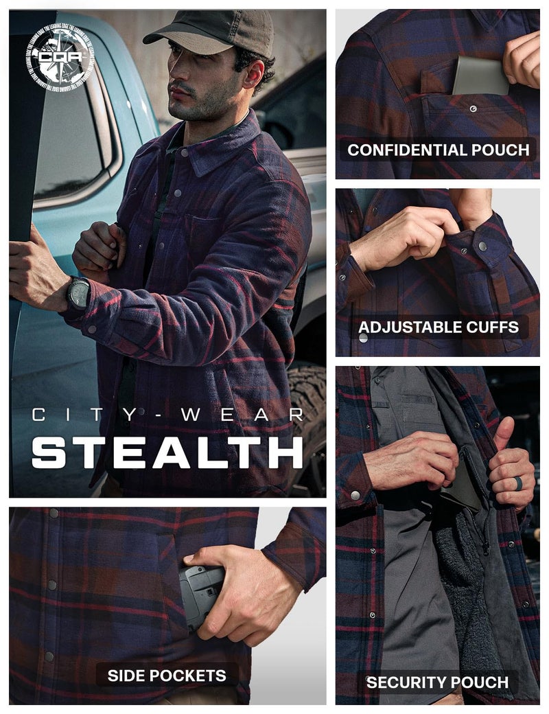 CQR Men's Flannel Shirt Jacket Long Sleeve, Winter Warm Outdoor Casual Plaid Jacket Coat with Pockets, Sherpa Stealth Woods Night, Large - Image 5
