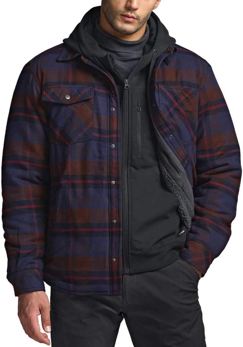 CQR Men's Flannel Shirt Jacket Long Sleeve, Winter Warm Outdoor Casual Plaid Jacket Coat with Pockets, Sherpa Stealth Woods Night, Large - Image 2