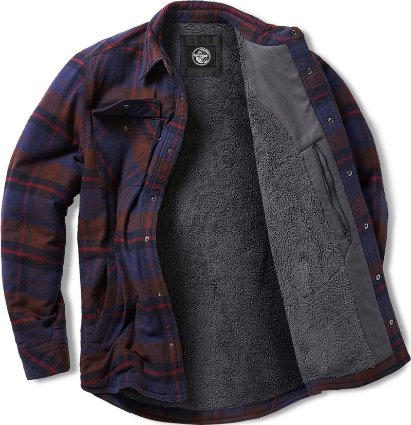 CQR Men's Flannel Shirt Jacket Long Sleeve, Winter Warm Outdoor Casual Plaid Jacket Coat with Pockets, Sherpa Stealth Woods Night, Large - Image 1