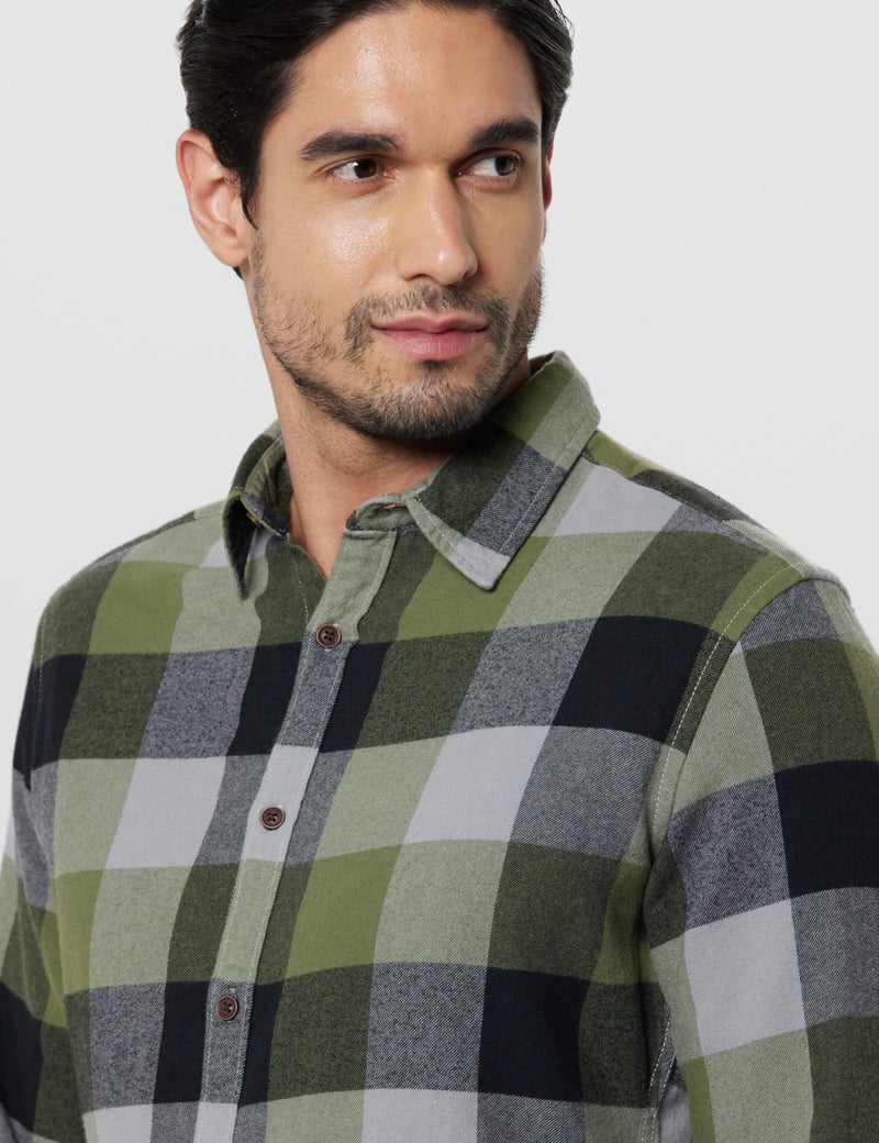 Pepe Jeans Olive Checked Full Sleeved Shirt - Image 4