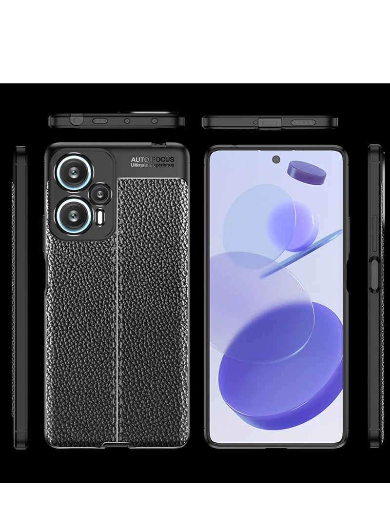 Xiaomi Redmi Note 12 Turbo 5G Carbon Fiber Protective Case Cover with Litchi Pattern, Shockproof TPU, Anti-Slip, Ultra-Thin, Shock Absorption - Black  - Image 1