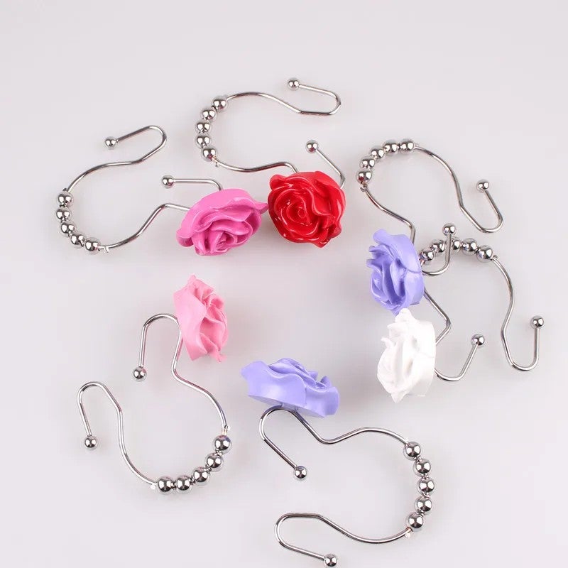 Y&D 12Pcs Rose Shower Curtain Hooks Rings Set, Decorative Resin Flower Bathroom Curtain Rod Clips, Window Shower Clamps Bath Curtain Ring Buckle Accessories - Image 3