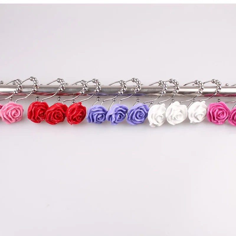 Y&D 12Pcs Rose Shower Curtain Hooks Rings Set, Decorative Resin Flower Bathroom Curtain Rod Clips, Window Shower Clamps Bath Curtain Ring Buckle Accessories - Image 4