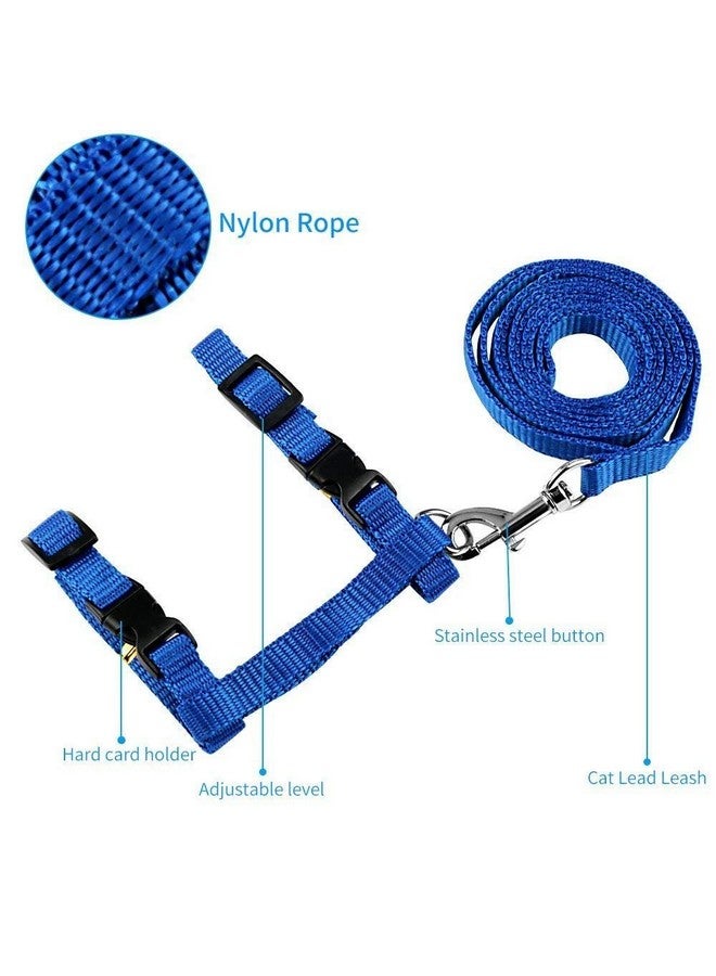 طقم حزام مقود للقطط - حزام مقود من النايلون قابل للتعديل مع مجموعة حزام للمشي مع الحيوانات الأليفة الصغيرة - سادة (أزرق) - Image 2