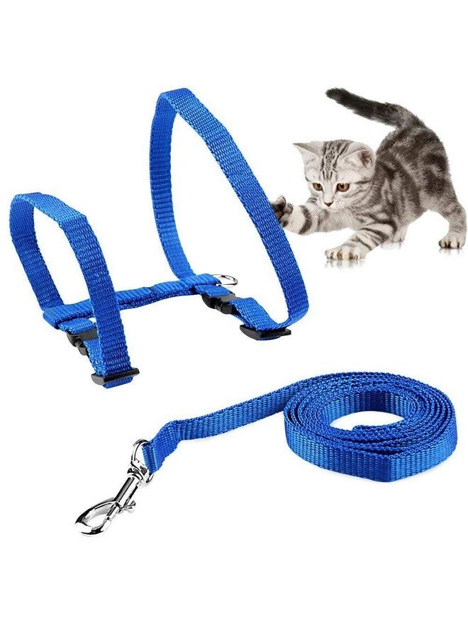 طقم حزام مقود للقطط - حزام مقود من النايلون قابل للتعديل مع مجموعة حزام للمشي مع الحيوانات الأليفة الصغيرة - سادة (أزرق) - Image 3