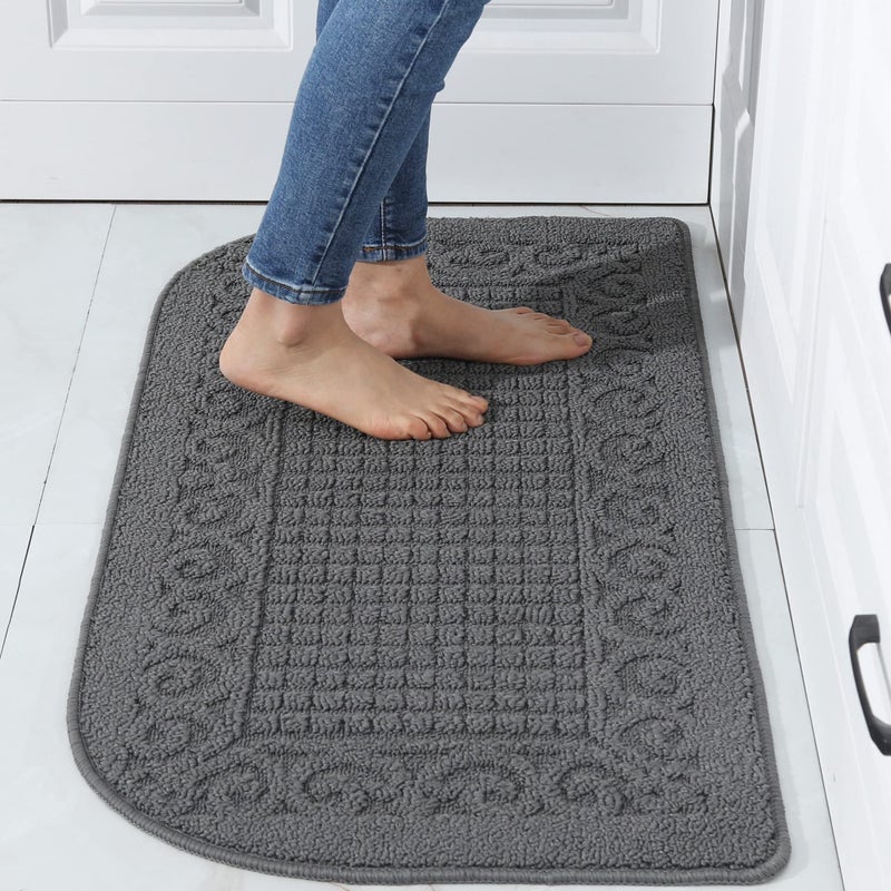 COSY HOMEER COSY HOMEER 39X20inch Anti Fatigue Kitchen Rug Mats are Made of 100 Polypropylene Half Round Rug Cushion Specialized in Anti Slippery and Machine WashableGrey