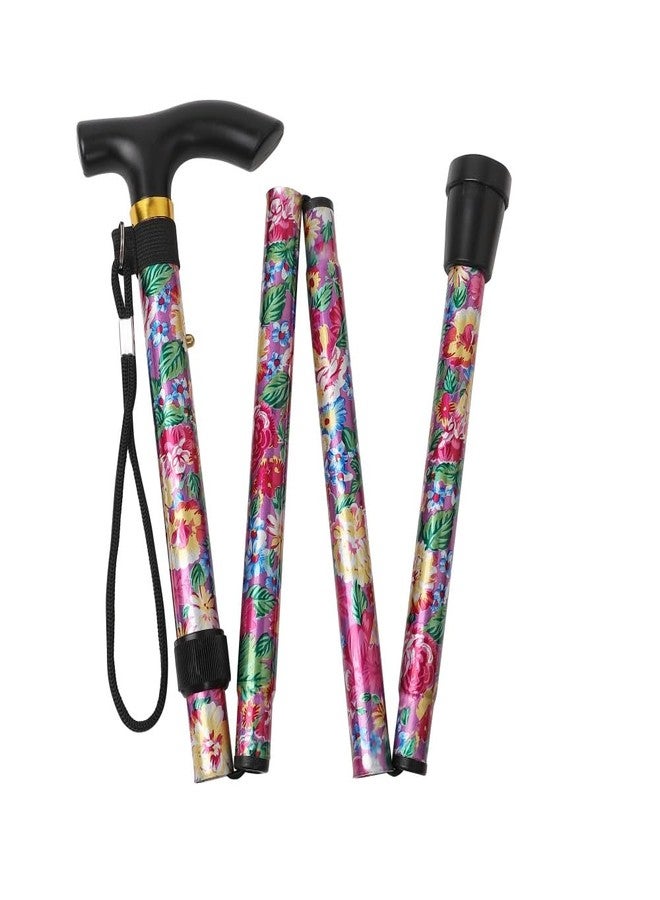 Comfkey Folding Lightweight Walking Stick - Adjustable Aluminum Metal Collapsible Travel Cane with Non-Slip Rubber Base (Pink Floral) - Image 1