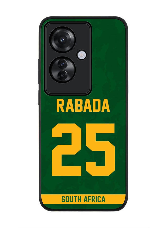 Stylizedd Rugged Black edge case for Oppo Reno11 F / Oppo F25 Pro 5G, Slim fit Flexible Anti Drop Thin Cover - Team South Africa Kagiso Rabada, Jersey No 25 - Image 1