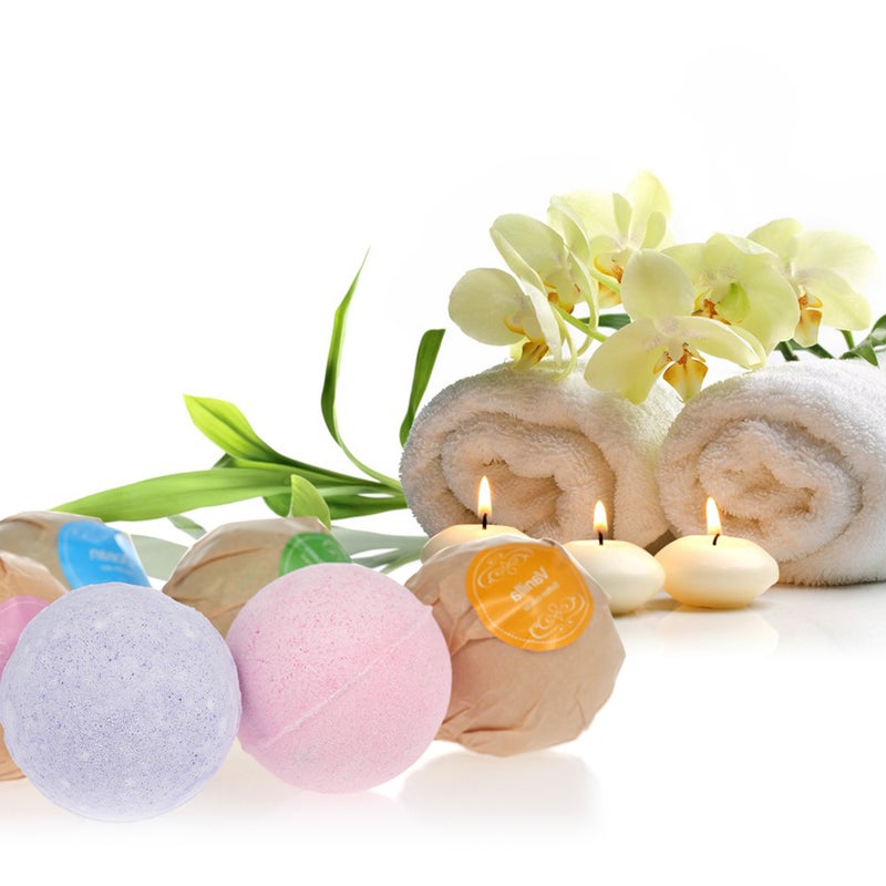 6pcs Organic Bath Bombs Salts Ball Handmade SPA Stress Relief Essential Oil Exfoliating Vanilla Lavender Rose Flavor - Image 2
