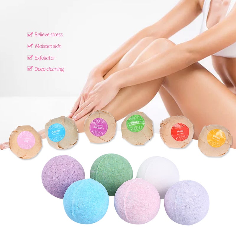 6pcs Organic Bath Bombs Salts Ball Handmade SPA Stress Relief Essential Oil Exfoliating Vanilla Lavender Rose Flavor - Image 4
