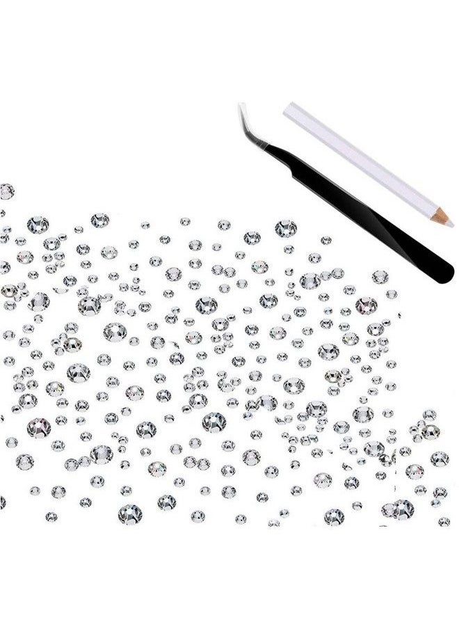 DIY Crafts - Flat Back Gems Round Crystal Rhinestones (1.56 Mm) Silver Pick Up Tweezer And Rhinestones Picking Pen For Crafts Nail Face Art Clothes Shoes Bags Diy (Clear) (20 Pcs Random Sizes Bright) - Image 1