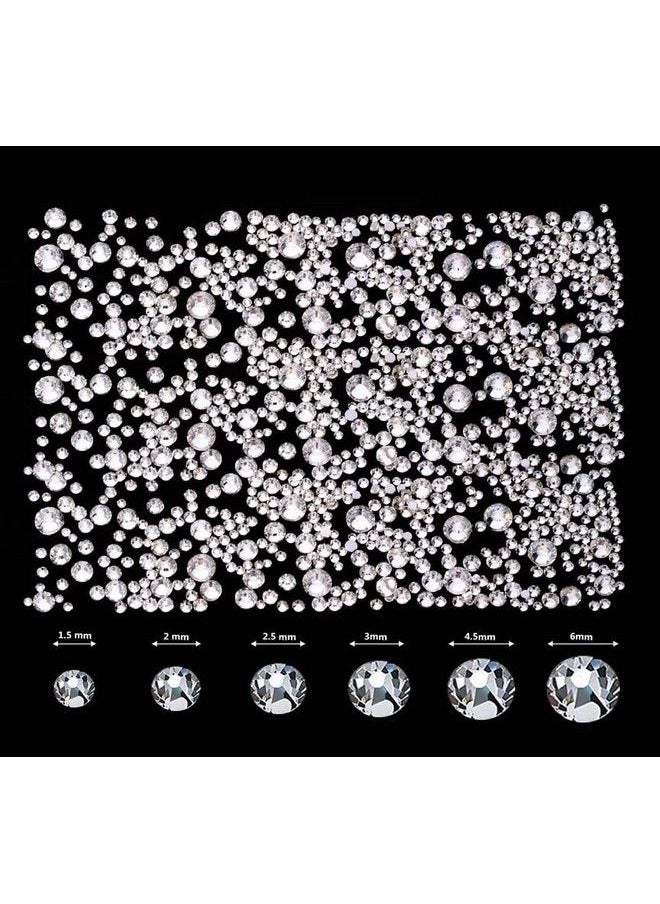 DIY Crafts - Flat Back Gems Round Crystal Rhinestones (1.56 Mm) Silver Pick Up Tweezer And Rhinestones Picking Pen For Crafts Nail Face Art Clothes Shoes Bags Diy (Clear) (20 Pcs Random Sizes Bright) - Image 1