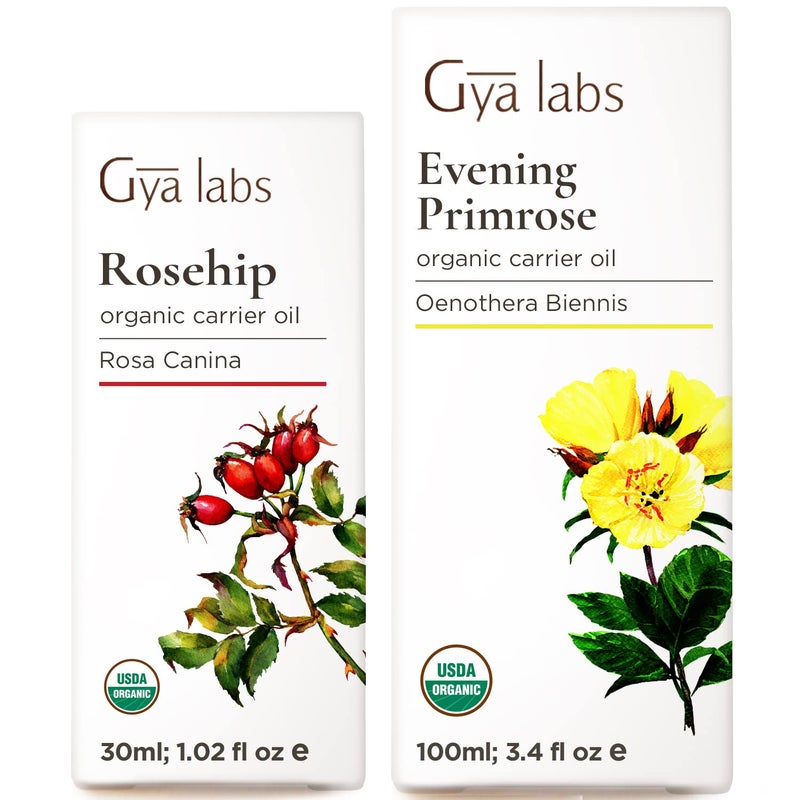 Gya Labs Rosehip Oil for Face (30ml) & Evening Primrose Oil for Face (100ml) Set - Aromatherapy Grade Essential Oils Set - Image 1