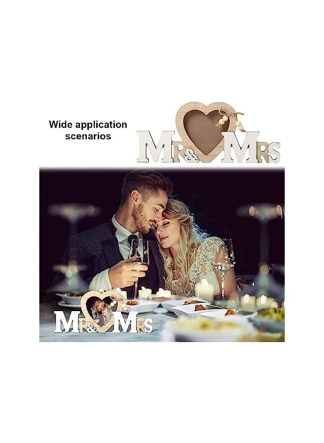 The Bros Wedding Gifts with Heart Photo Frame, Wedding Decorations Couple Personalised Photo Frames Romantic Gifts, Wooden Tabletop Picture Frame Mr and Mrs for Anniversary Party Home Decor - Image 3