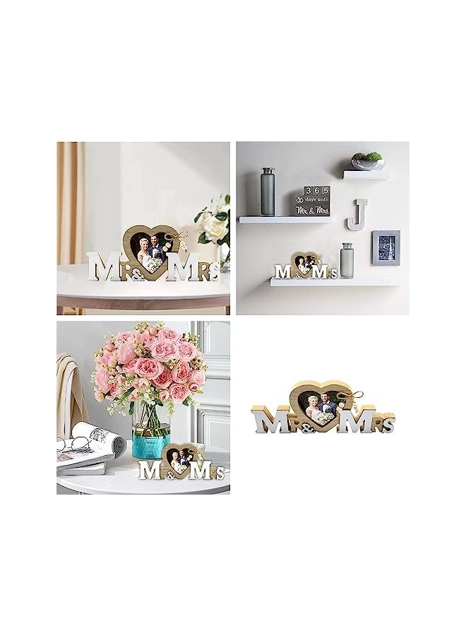 The Bros Wedding Gifts with Heart Photo Frame, Wedding Decorations Couple Personalised Photo Frames Romantic Gifts, Wooden Tabletop Picture Frame Mr and Mrs for Anniversary Party Home Decor - Image 5