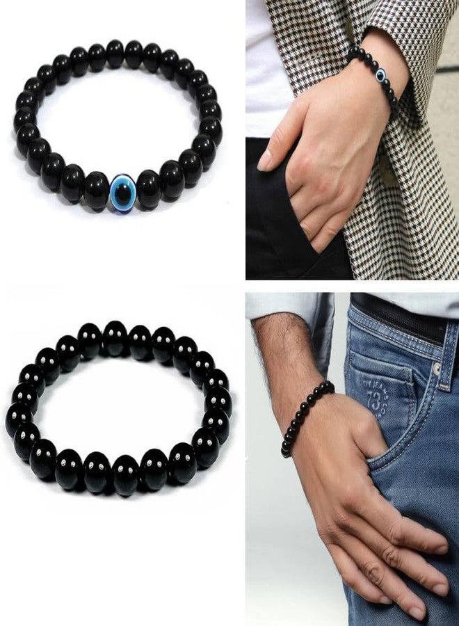 BEAUTIVIA Evil Eye Couple Bracelet Black Nazar Suraksha Kavach Bracelet Elastic Stretchable Men Women Unisex Friendship Band Evil Eye Bracelet (Pack of 2) - Image 3