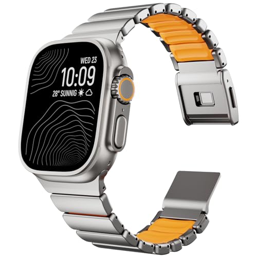 KADES Grade 2 Titanium Silicone Link Bands for Apple Watch Ultra 321 49mm 46mm 45mm 44mm Magnetic Clasp Sport Metal Bracelet for iWatch Series 11 10 9 8 7 6 5 4 SE for Men Women TitaniumUltra Orange - Image 1