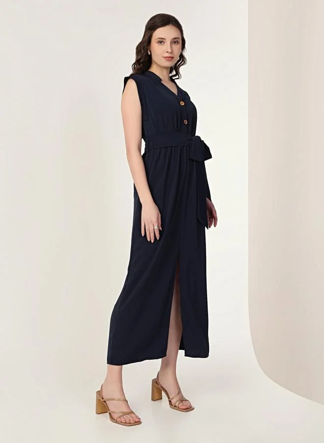 Mish  Navy Blue Sleeveless Midi Dress with Front Slit for Women | Best Price UAE