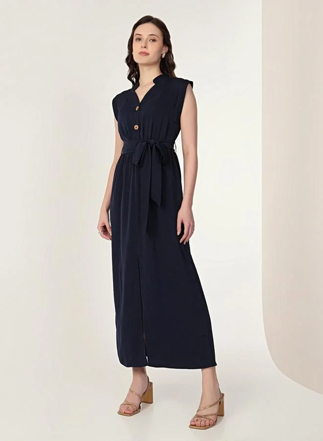 Mish  Navy Blue Sleeveless Midi Dress with Front Slit for Women | Best Price UAE