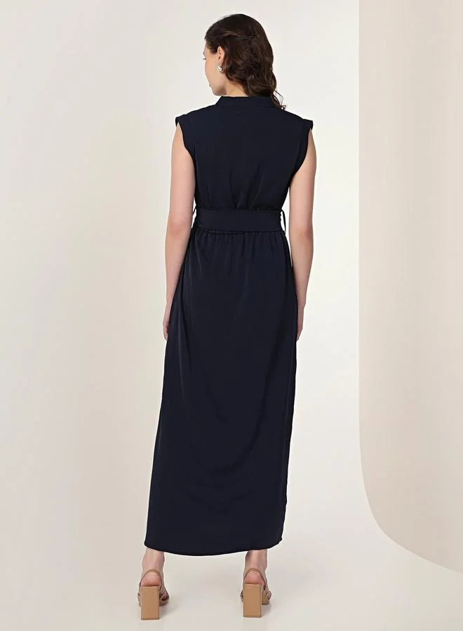 Mish  Navy Blue Sleeveless Midi Dress with Front Slit for Women | Best Price UAE