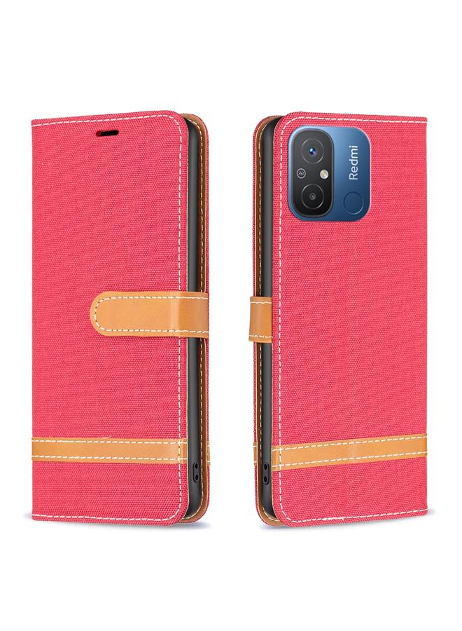 The Bros Case For Xiaomi Redmi 12C Color Block Denim Texture Leather Phone Case
