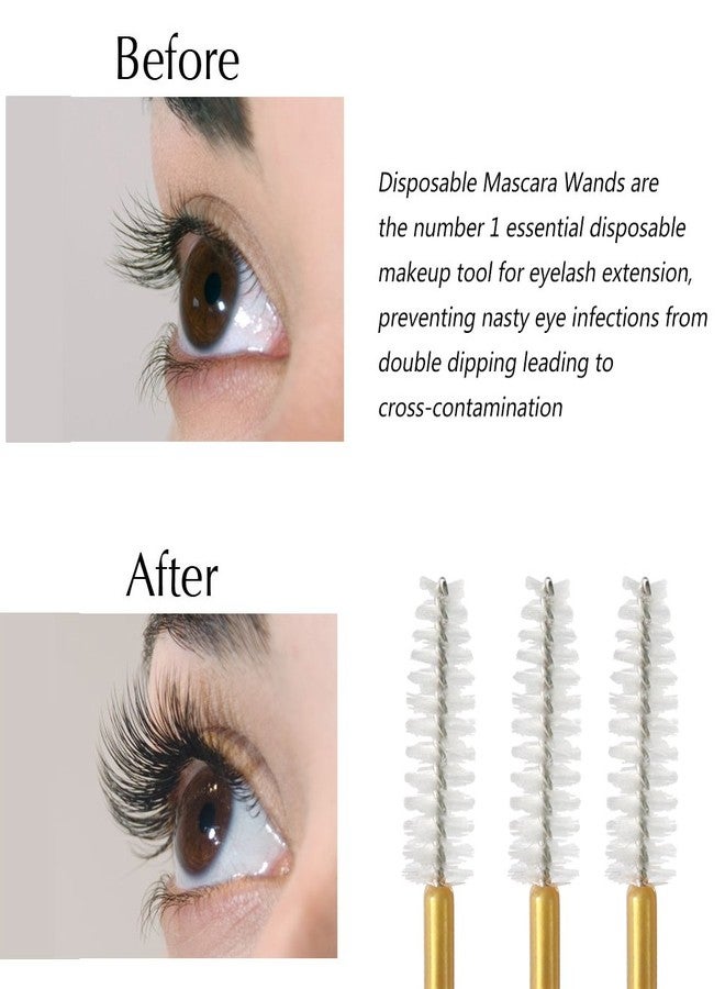 MyAoKuE-UP 300 Pcs Disposable Mascara Wands Brushes Eyelash Extensions Eye Lash Wand Makeup Applicators Tool, Gold/White - Image 5