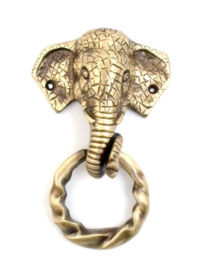 Two Moustaches Elephant Design Moulded Ring Brass Door Knocker - Image 1