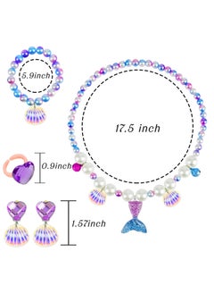 Mordely 6 Piece Jewellery for Children Little Girls, Jewellery Set Child Mermaid Kits, Princess Dress Up Accessories Set, Crown Earrings, Necklaces, Bracelets, Rings, for Role Play  - Image 2