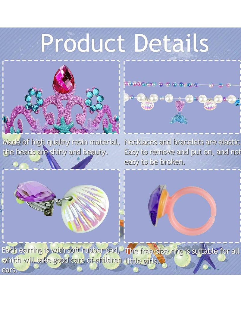 Mordely 6 Piece Jewellery for Children Little Girls, Jewellery Set Child Mermaid Kits, Princess Dress Up Accessories Set, Crown Earrings, Necklaces, Bracelets, Rings, for Role Play  - Image 3
