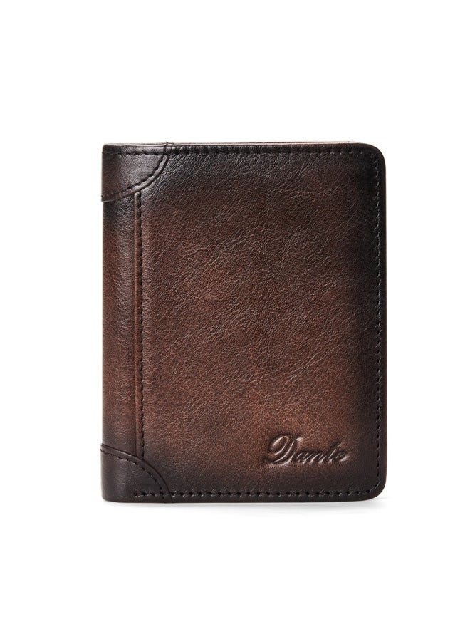 Dante - Men's Wallet First-layer Cowhide Anti-theft Card Swiping RFID Genuine Leather Wallet Retro Brown - Image 1