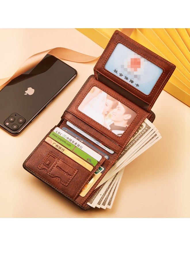 Dante - Men's Wallet First-layer Cowhide Anti-theft Card Swiping RFID Genuine Leather Wallet Retro Brown - Image 1