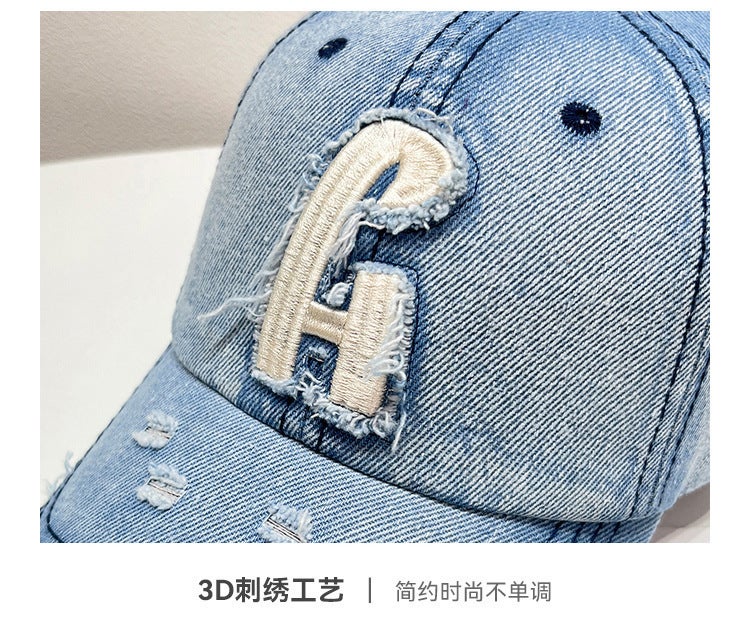 Baseball Cap Japanese New Spring Summer Denim Curved Brim Vintage Soft Brim UV Protection Hat - Image 3