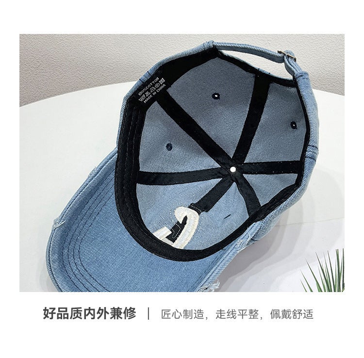 Baseball Cap Japanese New Spring Summer Denim Curved Brim Vintage Soft Brim UV Protection Hat - Image 4