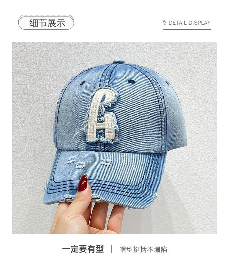 Baseball Cap Japanese New Spring Summer Denim Curved Brim Vintage Soft Brim UV Protection Hat - Image 2