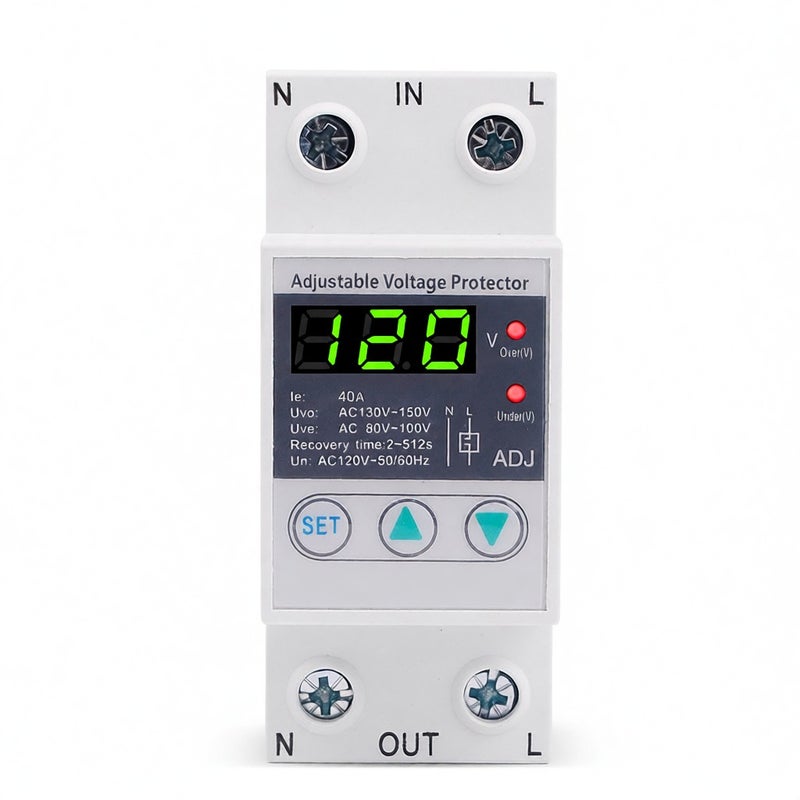 Adjustable Voltage Protector 110V 40A Multifunctional Self-Resetting Display Circuit Protector - Large Font Digital Display Household Circuit Protector for Home Electrical System Protection - Image 1