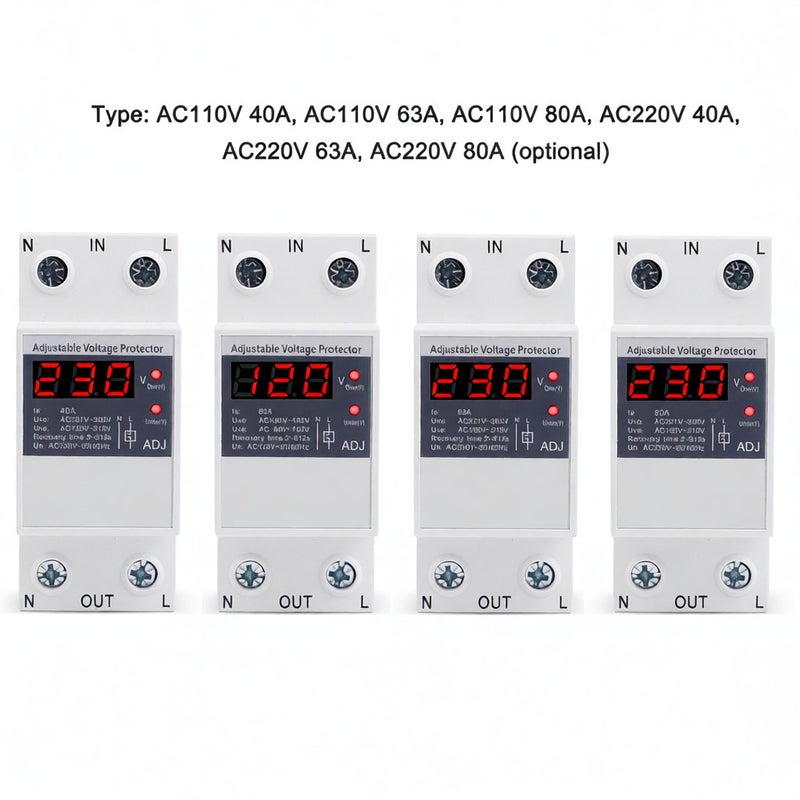 Adjustable Voltage Protector 110V 40A Multifunctional Self-Resetting Display Circuit Protector - Large Font Digital Display Household Circuit Protector for Home Electrical System Protection - Image 3