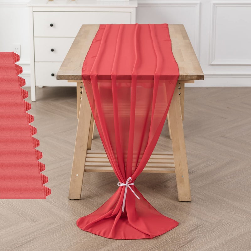12Pack 10ft Chiffon Table Runner 29x120 Inch Sheer Romantic Table Runner for Wedding Birthday Party Bridal Shower Outdoor DecorationRed