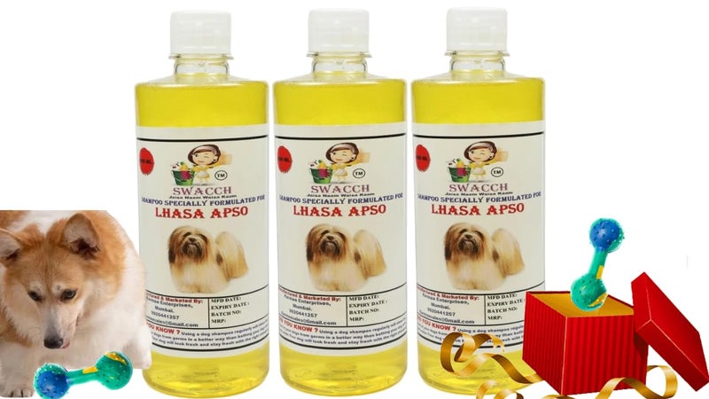 swacch Lhasa Apso Dog Shampoo + Dumbbell Toy I Durable Rubber Dog Toy for Chewing I Playing,Teeth Cleaning & Training Toy I Combo Pack I 500ml Pack of 3 Lemon - Image 1