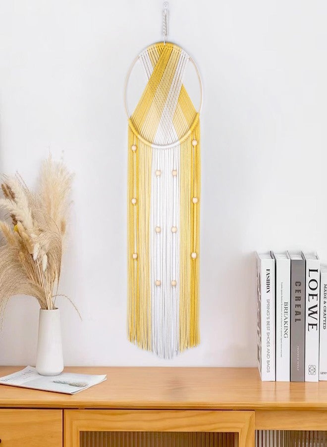 LB Yellow Macrame Wall Hanging - Boho Macrame Wall Decor - Bohemian Tassel Handmade Woven Macrame Tapestry for Bedroom Living Room Bathroom Nursery - 32" L x 10" W - Image 5