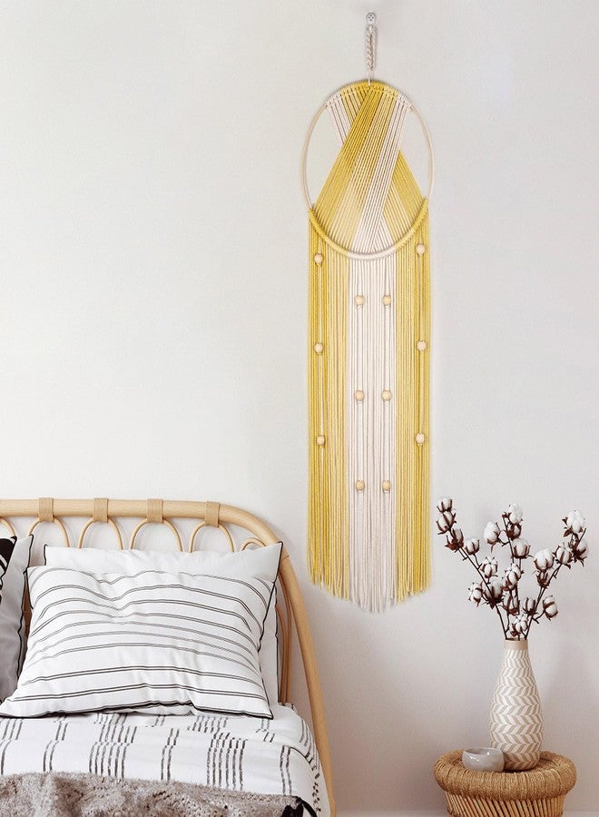 LB Yellow Macrame Wall Hanging - Boho Macrame Wall Decor - Bohemian Tassel Handmade Woven Macrame Tapestry for Bedroom Living Room Bathroom Nursery - 32" L x 10" W - Image 4