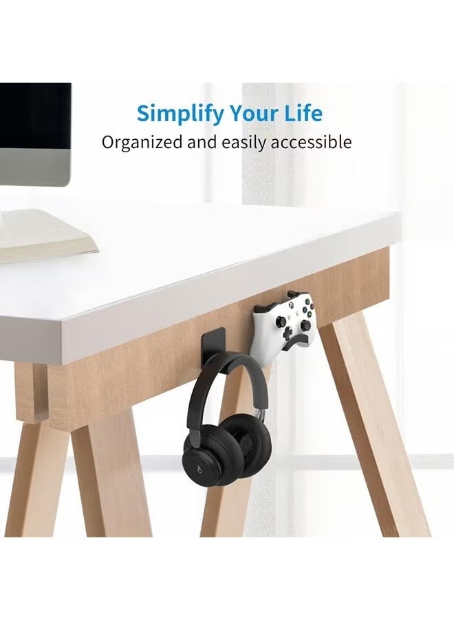 2 PACK Headphone Stand Headset Holder, Adhesive Gaming Earphones Hanger, Universal Desk Wall Mount Hook for All - Image 3
