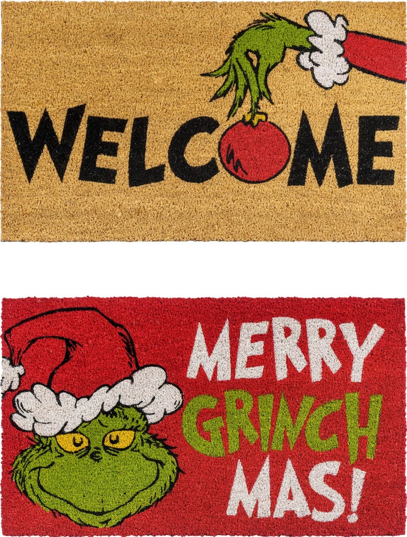 Gertmenian Gertmenian Disney Mickey Mouse Doormat Rug Retro Front Door Coir Mat Home Indoor Outdoor Entryway Carpet 2Pack 20x34 The Grinch WelcomeMerry Grinchmas 