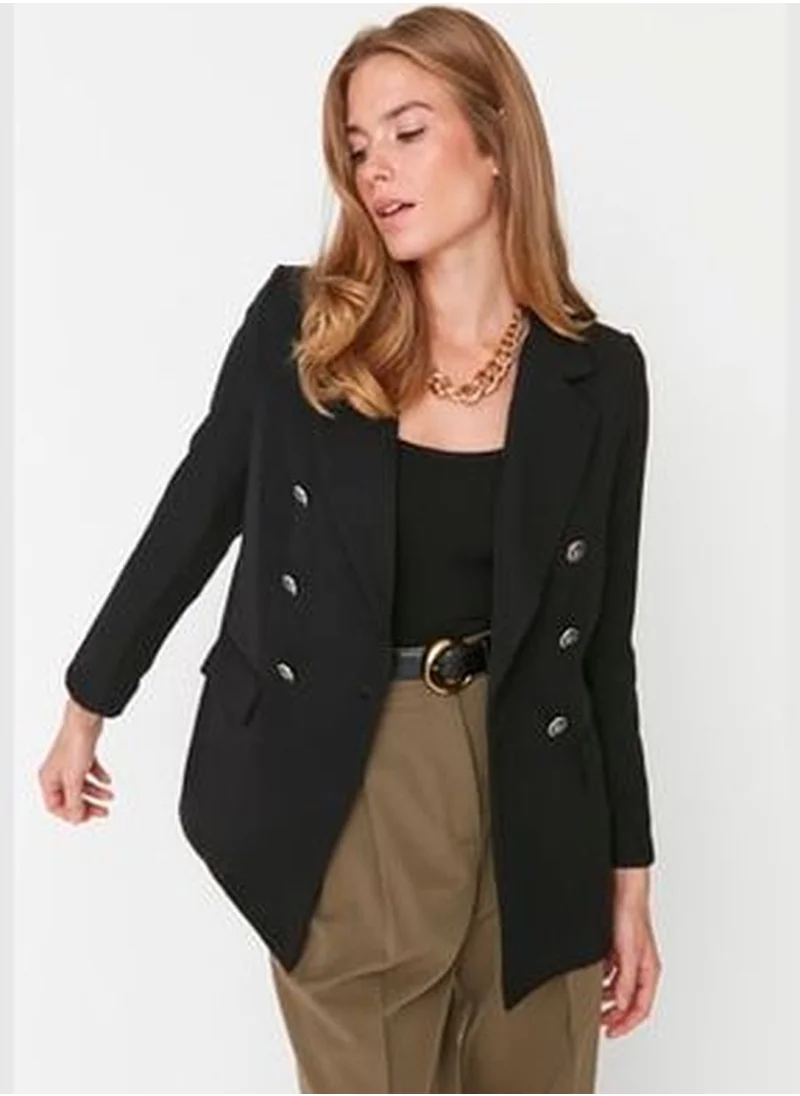 trendyol Black Regular Lined, Woven Blazer with Buttons TWOAW23BC00023
